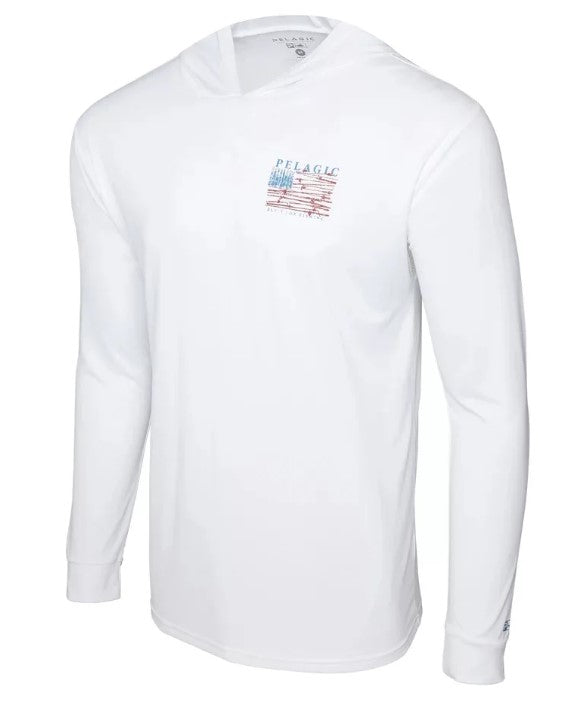 Pelagic Men's Aquatek Hooded Reel Flag Long Sleeve Performance Shirt