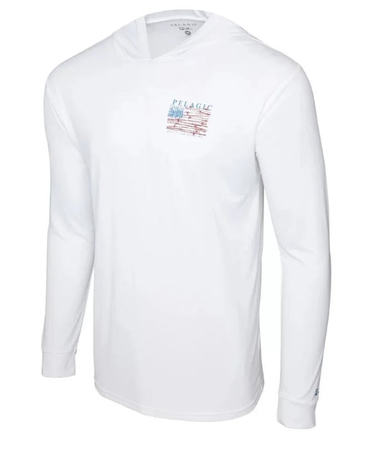 Pelagic Men's Aquatek Hooded Reel Flag Long Sleeve Performance Shirt