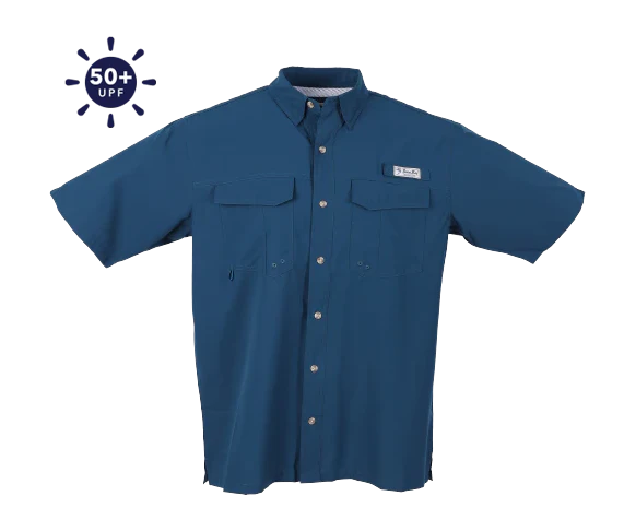 Bimini Bay Outfitters Men's Flats V Short Sleeve Button Up Shirts Featuring Blood Guard