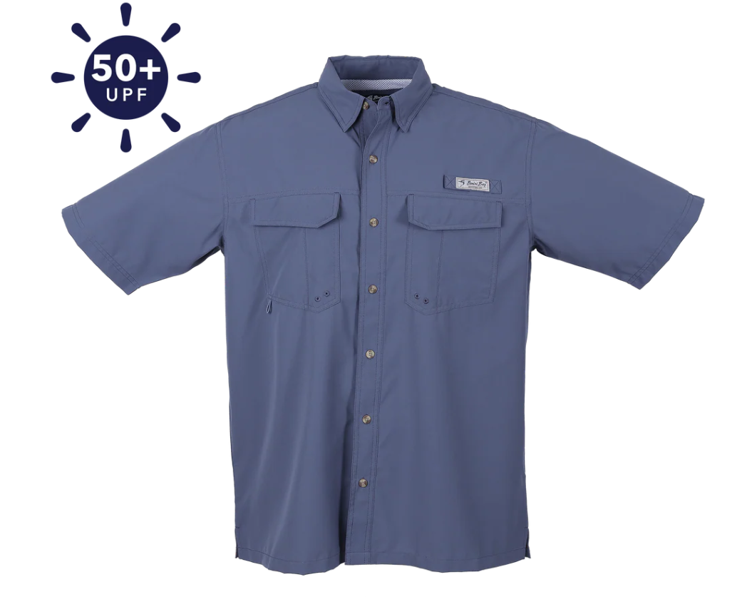 Bimini Bay Outfitters Men's Flats V Short Sleeve Button Up Shirts Featuring Blood Guard