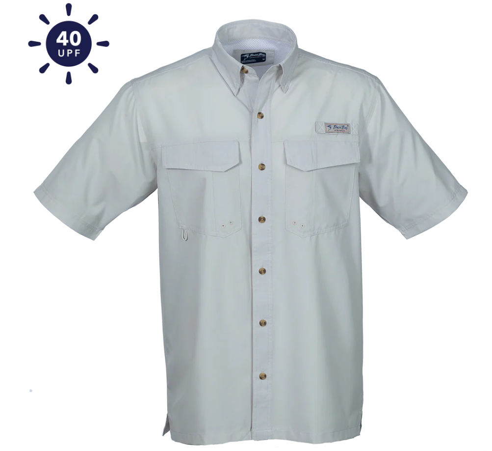 Bimini Bay Outfitters Men's Flats V Short Sleeve Button Up Shirts Featuring Blood Guard