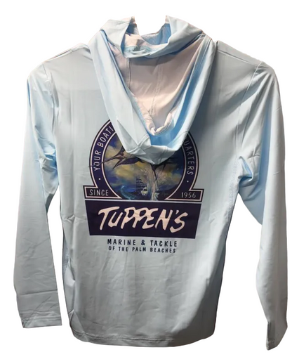 Tuppens Premium Hooded Long Sleeve Fishing Shirt With Built In Gator Arctic Blue Youth