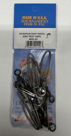 Tournament Fish-N-Pac 2/0 Marlin Snap Swivel 225lb 10 Pack