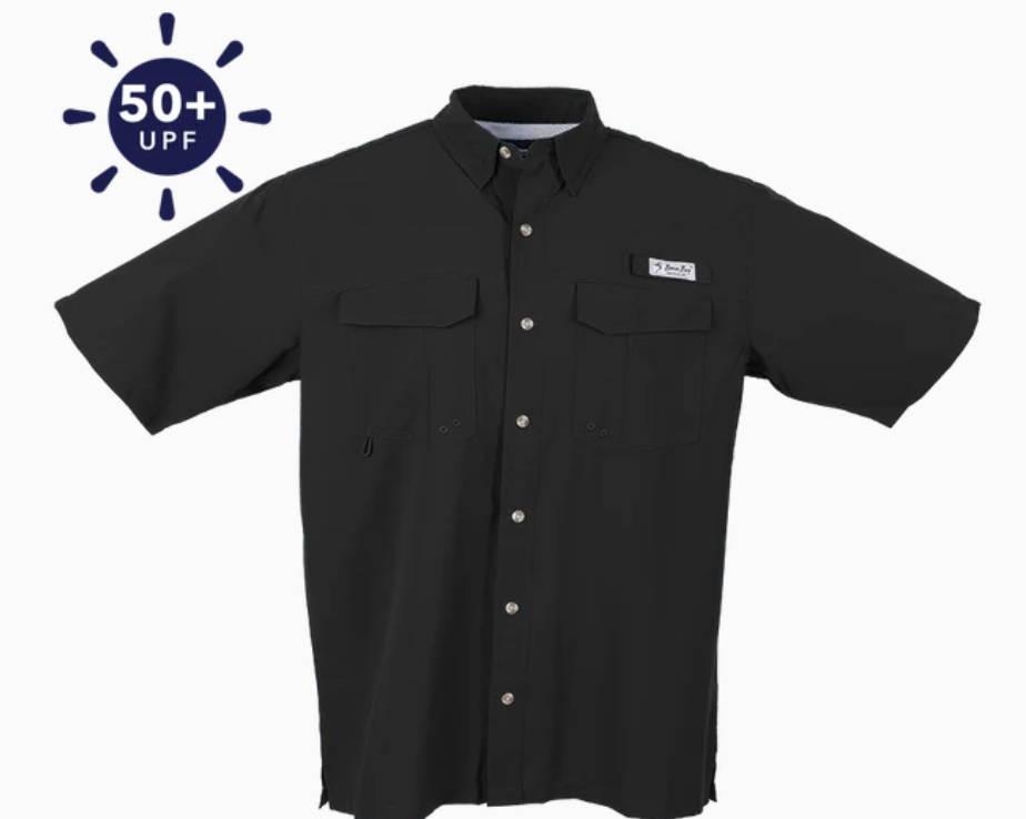 Bimini Bay Outfitters Men's Flats V Short Sleeve Button Up Shirts Featuring Blood Guard