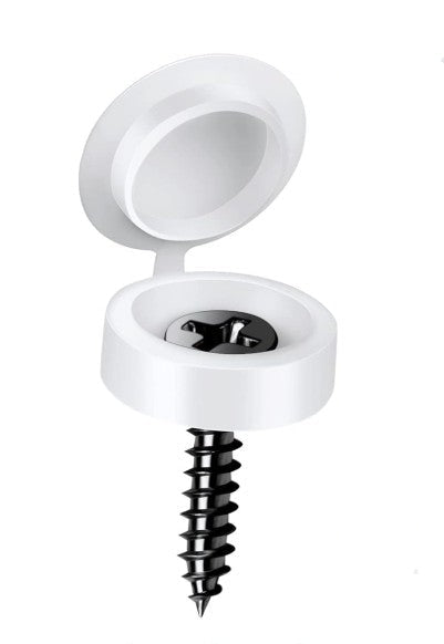Plastic Hinged Screw Covers Caps (White) Folding Cover Cap, Snap Washer Covers Flip Tops for Covering Screw Heads. (Medium)