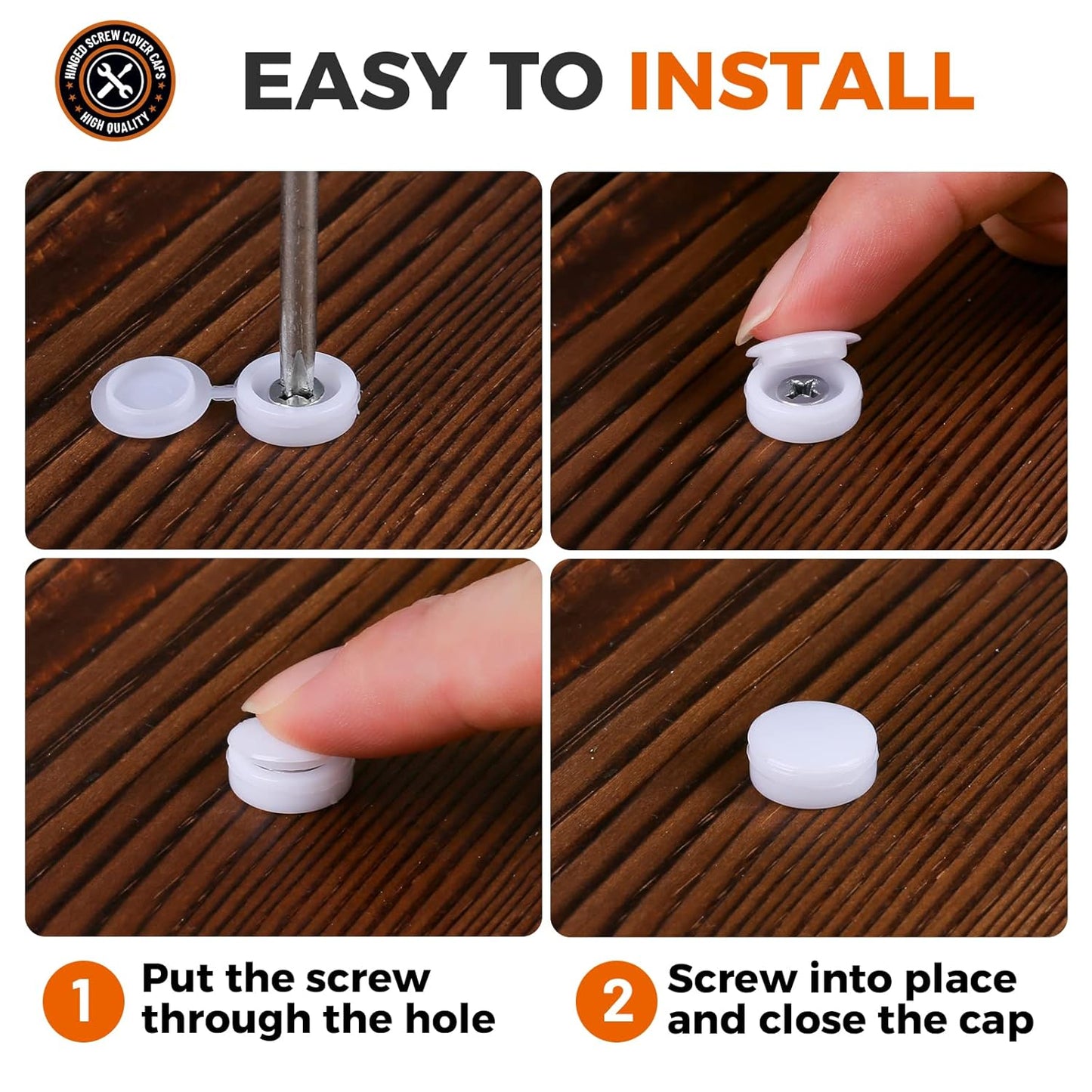 Plastic Hinged Screw Covers Caps (White) Folding Cover Cap, Snap Washer Covers Flip Tops for Covering Screw Heads. (Medium)
