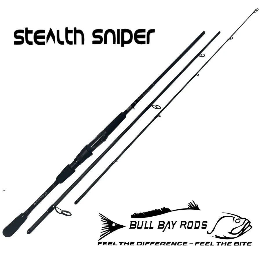 Bull Bay Tackle Stealth Sniper 3pc Travel Spinning Rod 7' 6-12lb M w/ Travel Case