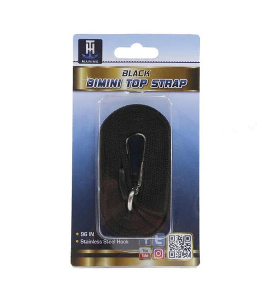 T-H Marine 96" Long Top Bimini Strap W/1 Stainless Clip - Black - Packaged Single.