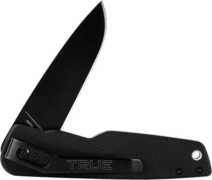 True Ball Bearing Flipper Pocketknife with 3" Drop Point Blade, Black.