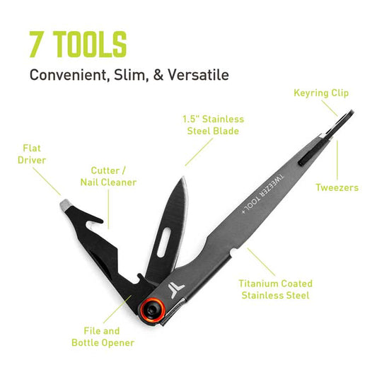 True TweezerTool+ 7-in-1 Titanium Coated Stainless Steel Multi Tool.