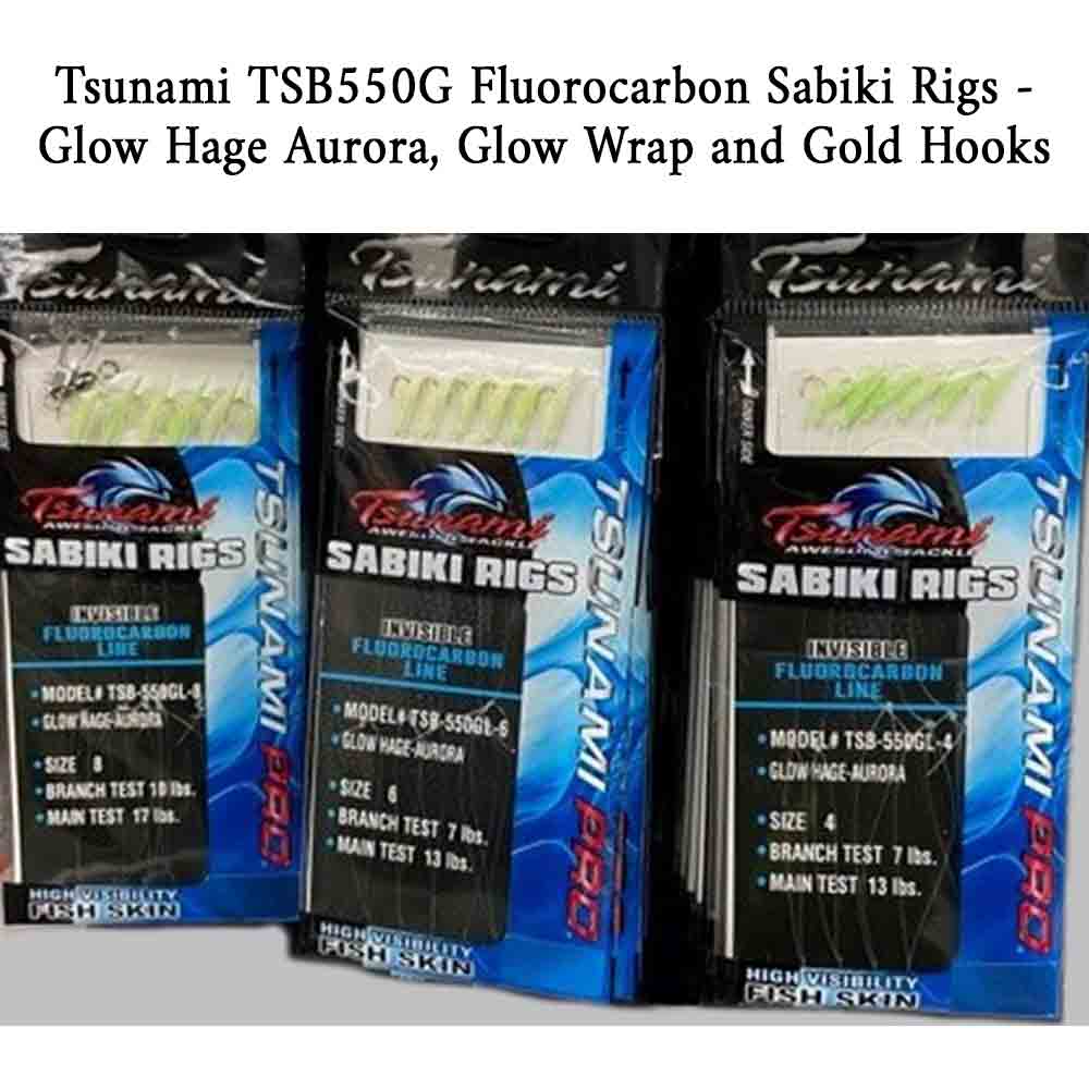 Tsunami TSB550G Glow Hage Aurora Fluorocarbon Sabiki Rig TSB-550GL-8