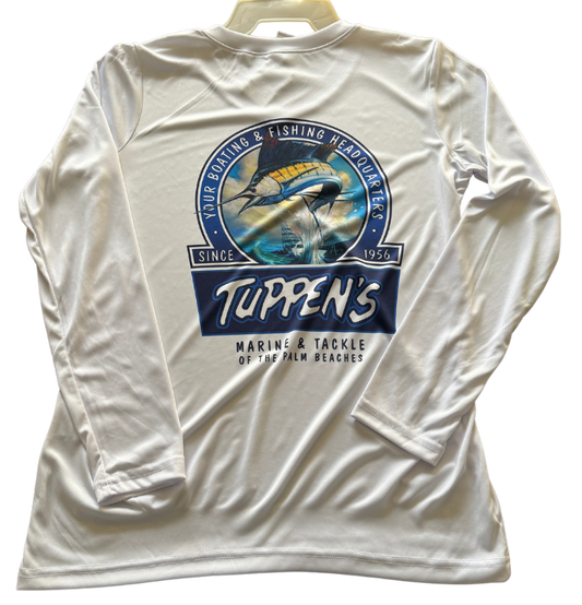 Tuppen's Lady Sailfish White V-Neck Performance Women Shirt Top Long Sleeve