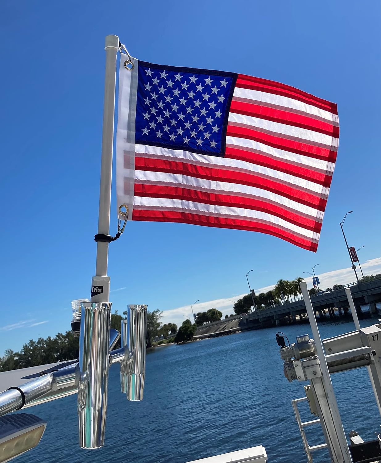 Premium Rod Holder Boat Flagpole Combo with Swiveling Mounts - (USA) - 4.5' Foot.
