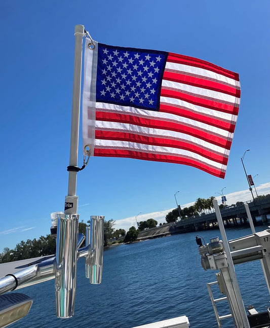 Premium Rod Holder Boat Flagpole Combo with Swiveling Mounts - (USA) - 4.5' Foot.