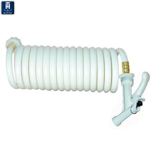 T-H Marine Wash Down Coiled Hose - 25' - White - Pistol Grip Nozzle.