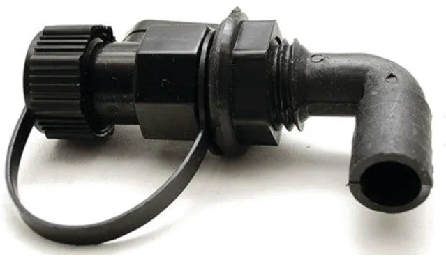 T-H Marine® WDV-90-DP - 1-1/4" Hole 90° Black Washdown Fitting with Shut-Off Valve