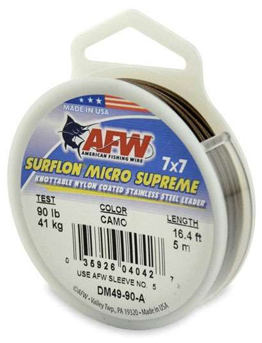 AFW American Fishing Wire Surflon Camo Micro Supreme Nylon Coated 7x7 Stainless Steel Leader Wire 16.4' 5M