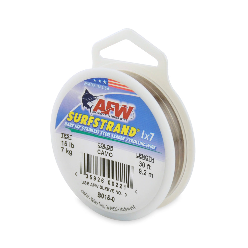 AFW Surfstrand, Bare 1x7 Stainless Steel Leader Wire Camo 30'