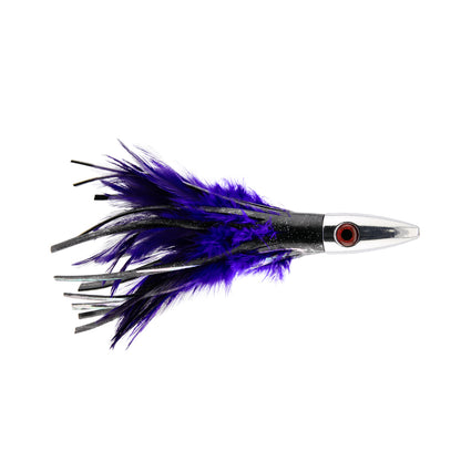 Billy Baits, Ahi Slayer Lure, Black/Purple Feather/Vinyl Skirt, 5 in / 12.7 cm