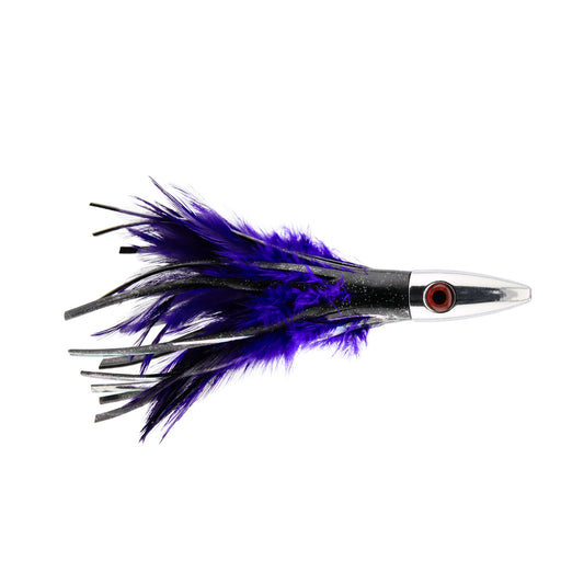 Billy Baits, Ahi Slayer Lure, Black/Purple Feather/Vinyl Skirt, 5 in / 12.7 cm