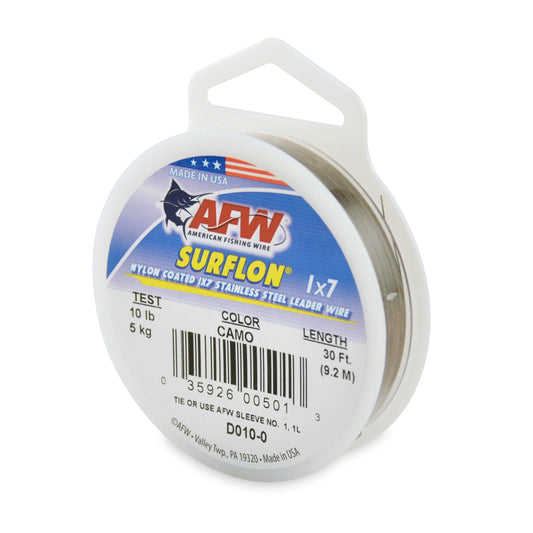 AFW American Fishing Wire Surflon Nylon Coated 1x7 Stainless Steel Leader Wire, Camo 30'