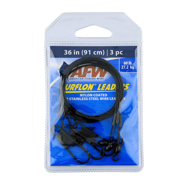 AFW Surflon Leaders, Nylon Coated 1x7 Stainless Steel Wire Black