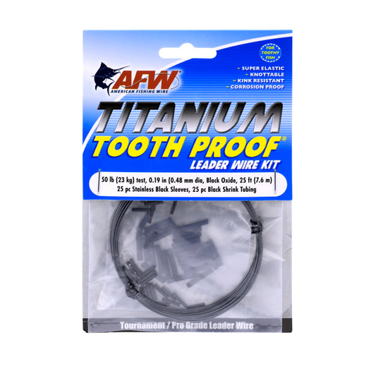 AFW Titanium TP, Single Strand Leader Kit Black Oxide, 25 ft / 7.6 m wire, 25 pc stainless black sleeves, 25 pc black shrink tubing