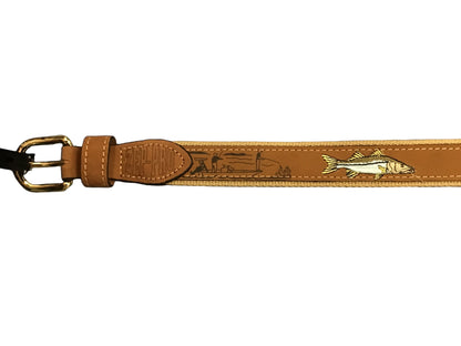 Zep-Pro Brown Tan Leather Embroidered Snook Belt
