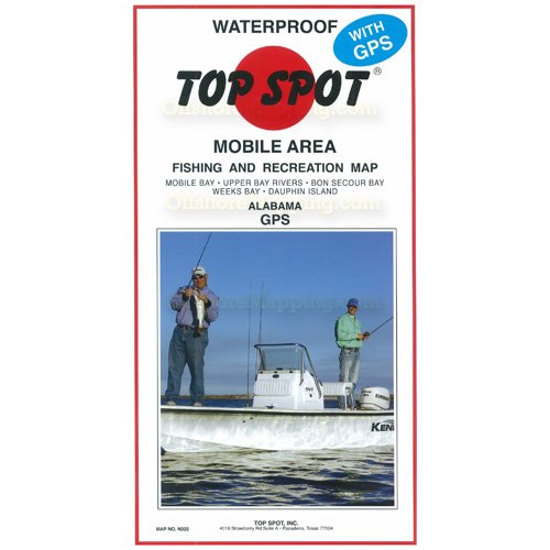 Top Spot Fishing Map N-222, Florida, Alabama, Mobile Bay Area.