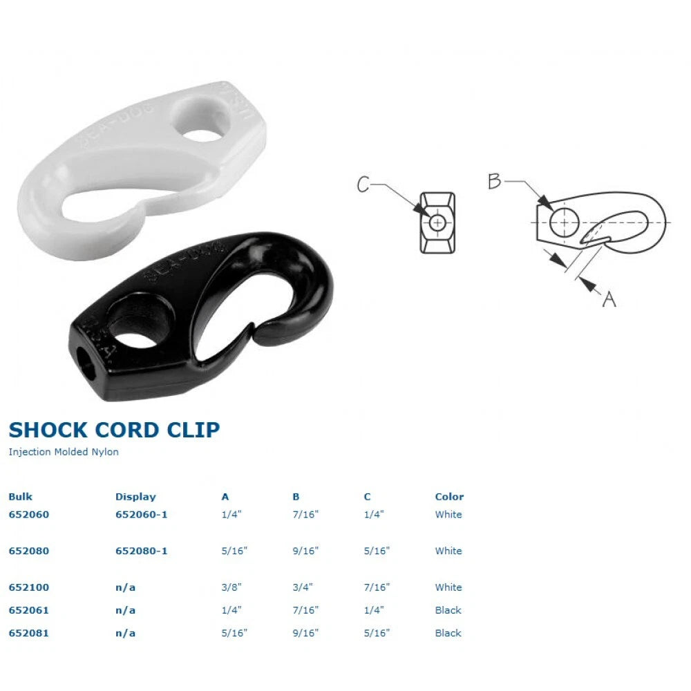 Shock Cord Clip 5/16" Nylon White Pair, Sea-dog 652080-1