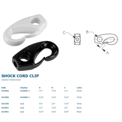 Shock Cord Clip 5/16" Nylon White Pair, Sea-dog 652080-1