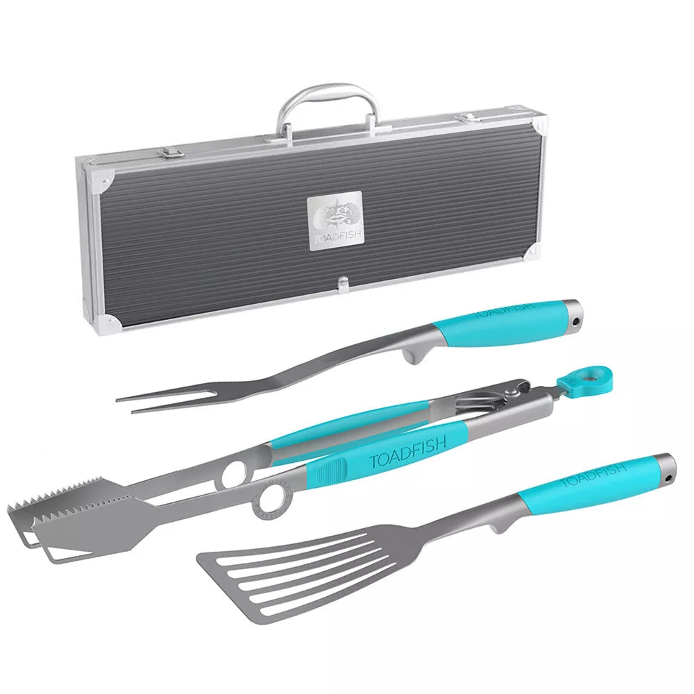 Toadfish Ultimate Grill Set + Case - Tongs, Spatula & Fork.