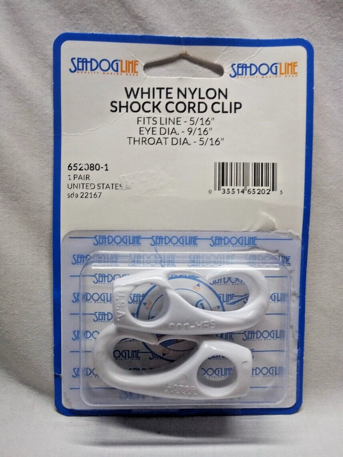 Shock Cord Clip 5/16" Nylon White Pair, Sea-dog 652080-1