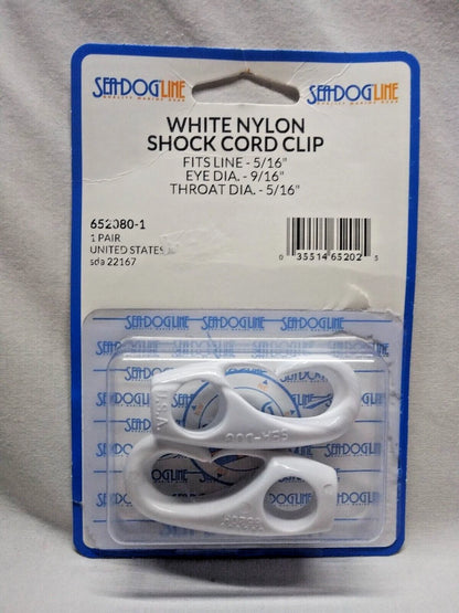 Shock Cord Clip 5/16" Nylon White Pair, Sea-dog 652080-1