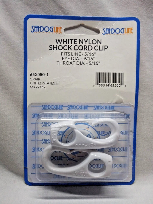 Shock Cord Clip 5/16" Nylon White Pair, Sea-dog 652080-1