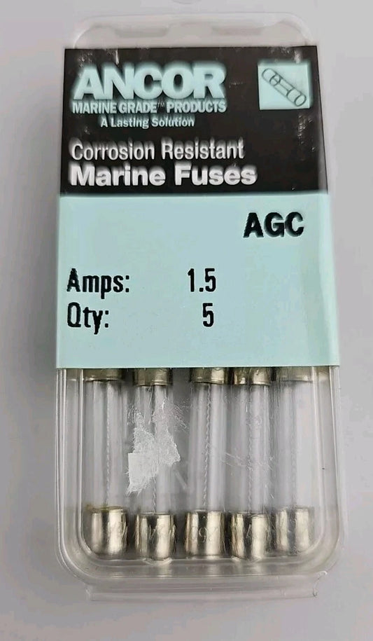 5 Pack of Ancor Brand 1.5 Amp AGC Marine Grade Fuses # 601015