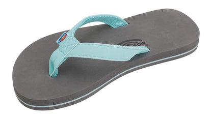 Rainbow Sandal's Grombow's Kids Soft Grey Flip Flops w/ Narrow Aqua Neoprene Strap