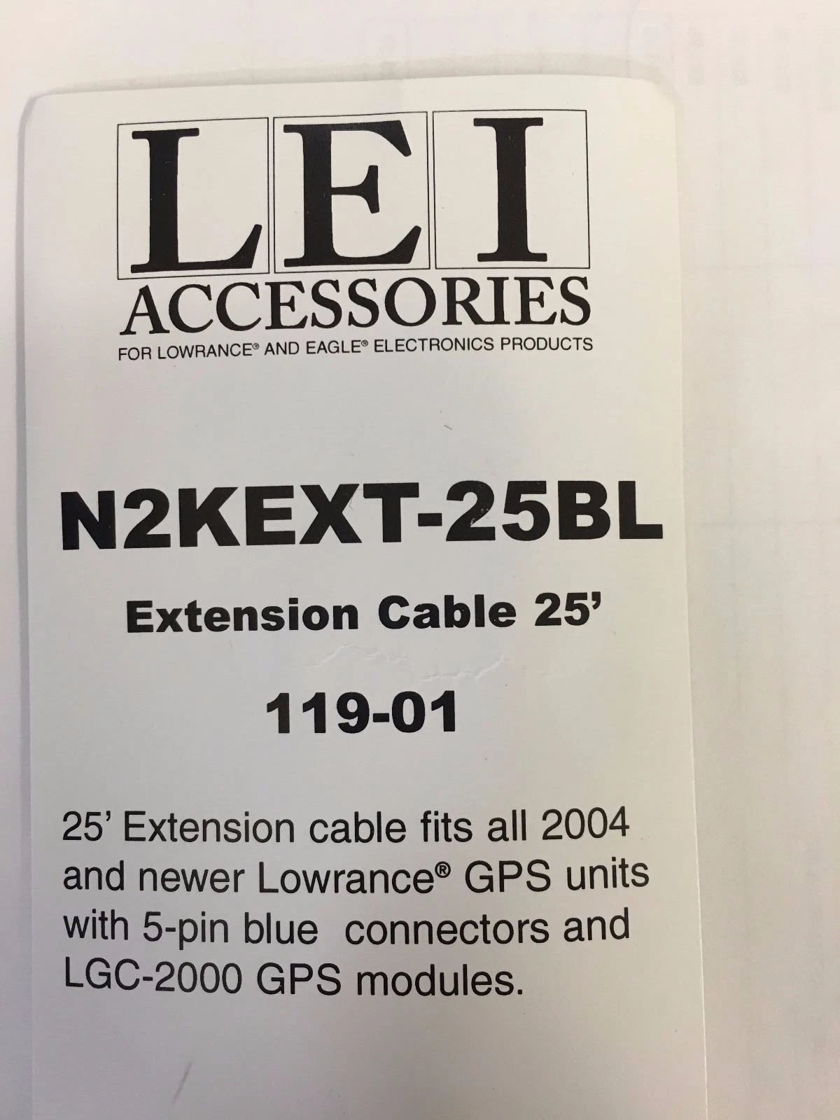 Lowrance LEI N2KEXT-25BL TRANSDUCER EXTENSION CABLE 25', 119-01
