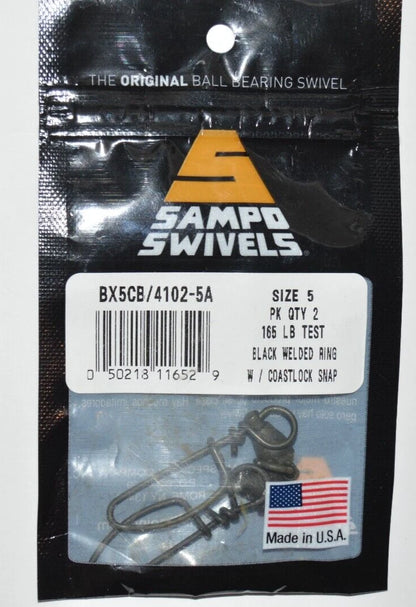 Sampo Solid Ring BB Swivel Coastlock Snap 165lb 2 Pack BX5CB 4102-5A