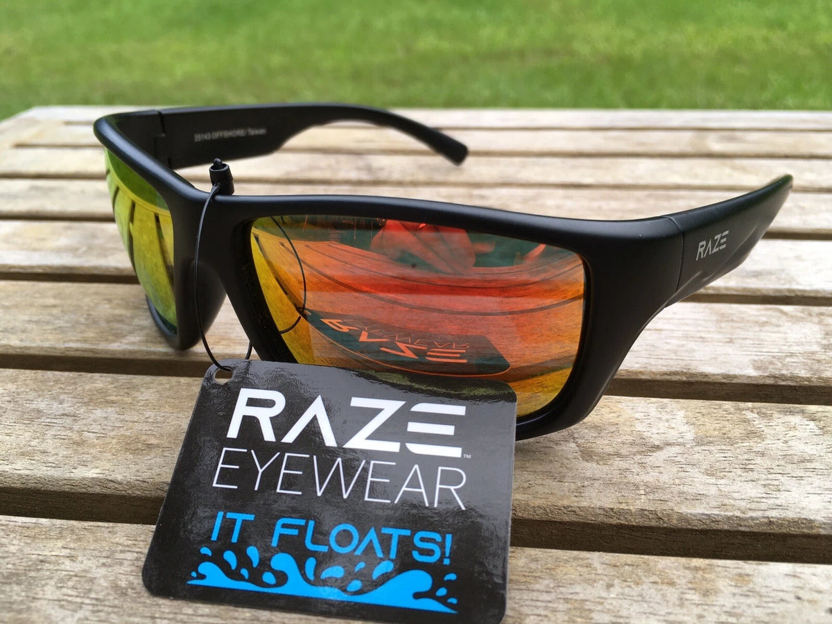 RAZE Offshore Black Floating Water Sport Boating Sunglasses with Polarized Red Z Lens, Black