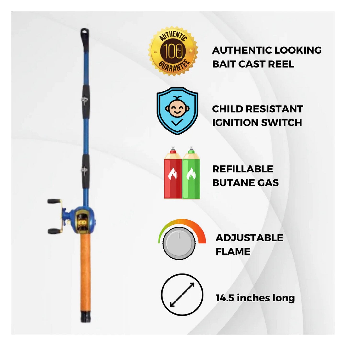 Gibson Rivers Edge Baitcast Rod Reel BBQ Lighter Fishing Rod - Assorted Colors.