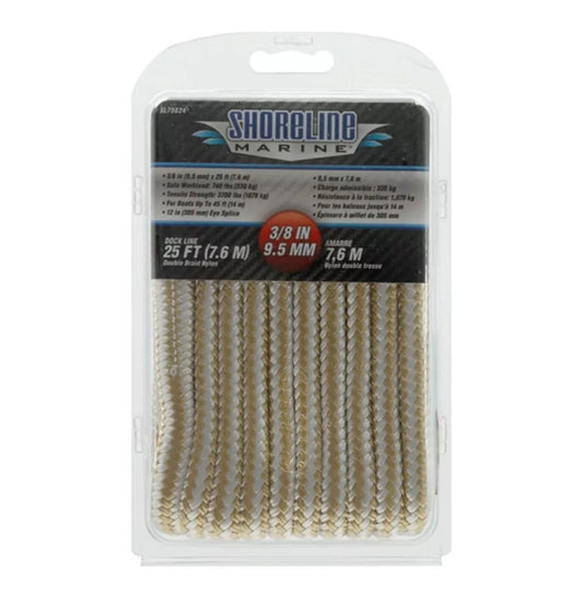 Shoreline Marine SL75824 DOCKLINE NYLON Double Braided 3/8" X 25' G/W USA