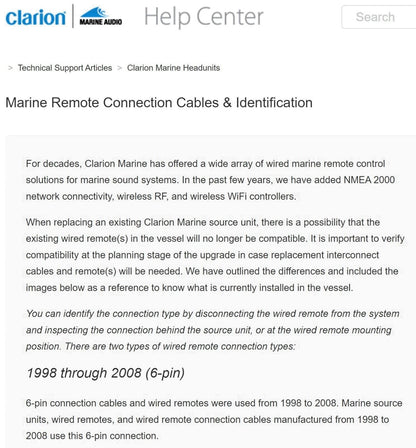Clarion Marine Audio M101RXC-RET 24' Marine Remote Control Connection Cable
