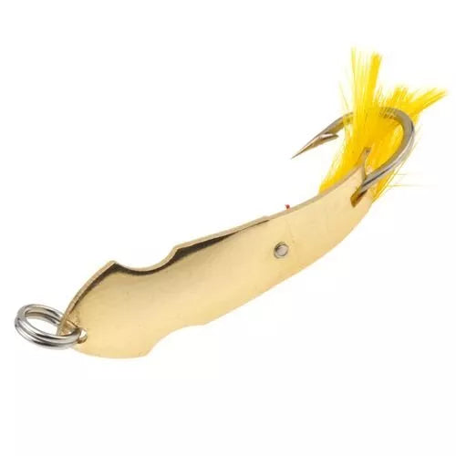 Luhr Jensen 12 Pet Spoon/Yellow Feather 24K Gold Plate