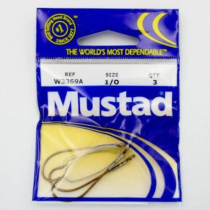Mustad Classic Weedless Sprout Worm Hooks Brass W3369A Size 1/0n3 Pack