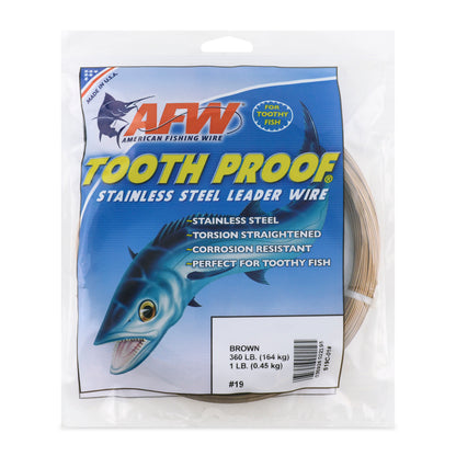 #19 Tooth Proof Stainless Steel Single Strand Leader Wire, 360 lb / 164 kg test, .043 in / 1.09 mm dia, Camo, 1 lb / 0.45 kg Coil
