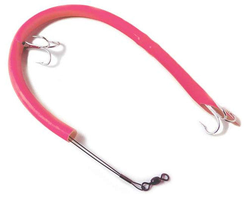 Sea Striker CT14P Deluxe Cuda Tube, 14", Two 2/0 Treble Hooks, 60 Lb Sealon Wire, Fluorescent Pink