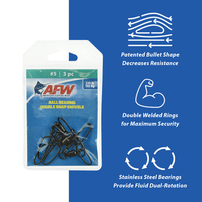 AFW Stainless Steel Ball Bearing Brass Dual Snap Swivels - Black