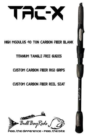 Bull Bay Tackle Tac-X Carbon Fiber Spinning Rod 7'6" 10-20lb Medium Heavy - Fast Action