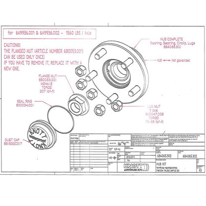 Knott Galvanized EZ-Loader Trailer 5 Lug Wheel Hub Kit Sealed Bearings. 250-033290